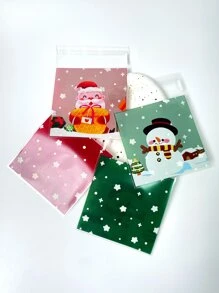 100pcs Gift Packaging Opp Self-adhesive Bag With Cute Santa Claus & Snowman Decoration Pattern, Small Present Wrapper Bag