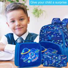 3PCS Girls Backpack, 16" Kids Sequins Tie-dye Bookbag with Lunch Box, Elementary Preschool Kindergarten School Bag Set - WF 17 astronauts 3PCS - View 1