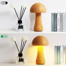 蘑菇形觸控LED小夜燈適用於床側和 - 櫸木 - 查看 3