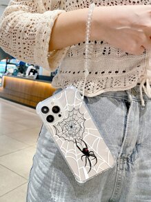 1pc High-Precision Transparent Soft Case With Spider Web Print And Lanyard, Compatible With Iphone 11/12/13/14/6/6s/6plus/7/8/Se/7plus/8plus/X/Xs Max/Xr/11pro/12pro/13pro/14pro/12mini/13mini/11promax/12promax/13promax/14promax/14plus, Suitable For Both Men And Women - Clear - View 2