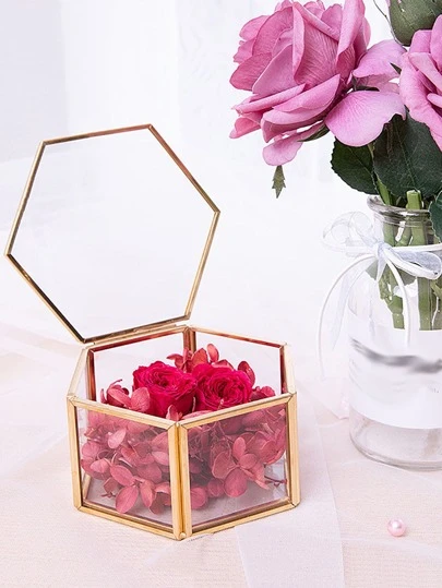 1入組現代簡約五邊形玻璃首飾收納盒,結婚戒指支架