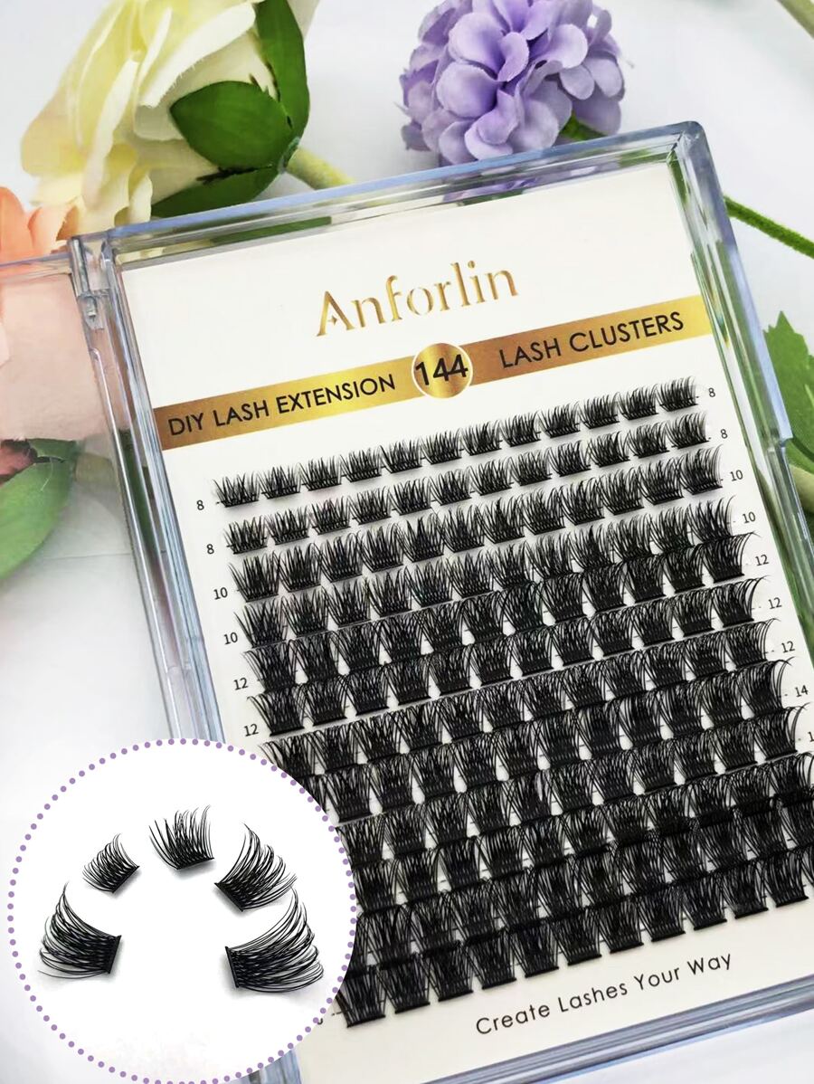 144pcs Lash Clusters, Crossover Thick & Dense DIY Wispy Segmented Eyelashes Lash Clusters,Eye Lash Clusters,Individual Eyelashes,Lashes,Fake Lashes - Black - View 1