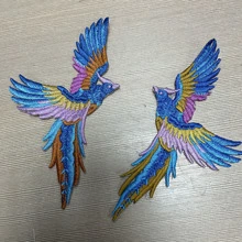 1pair Phoenix Bird Water-soluble Embroidered Patch Lace Clothing Applique - Blue - View 4