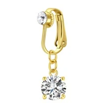 1件套時尚立方氧化鋯裝飾假肚臍戒指吊坠適合女士,夾在風格,金色顏色 - 吊墜鋯石 - 查看 1