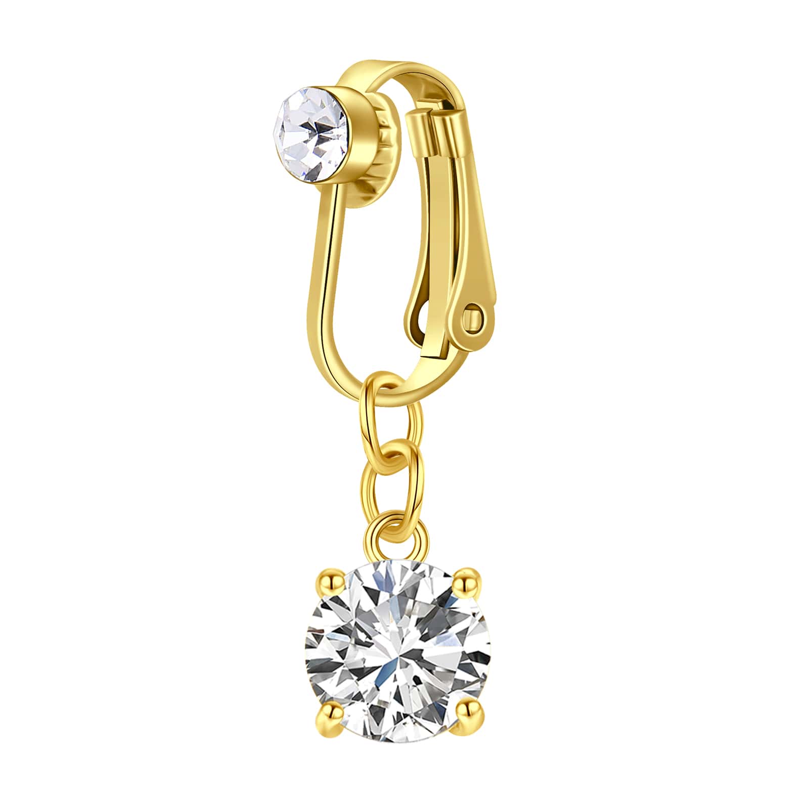 1件套時尚立方氧化鋯裝飾假肚臍戒指吊坠適合女士,夾在風格,金色顏色 - 吊墜鋯石 - 查看 1