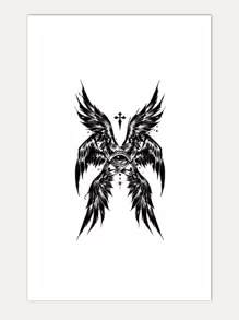 1入組天使翅膀紋身貼紙帶翅膀眼睛設計,防水,持久適用於15天,,黑暗的酷歐美風格 - 黑色 - 查看 2