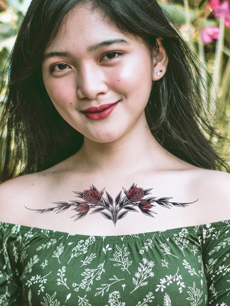 1 pièce Autocollant De Tatouage Temporaire Motif Fleur - Tabac - Voir 1