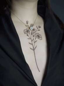 STARTTOOS 1pc Black Floral & Letter Pattern Temporary Tattoo Sticker For Arm, Wrist And Body,Sketch Style - Black - View 5