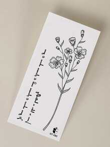 STARTTOOS 1pc Black Floral & Letter Pattern Temporary Tattoo Sticker For Arm, Wrist And Body,Sketch Style - Black - View 7