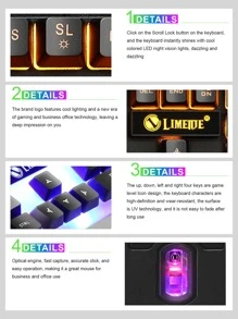 Cool Illuminated Gaming Keyboard & Mouse Set With Mechanical Feeling, Wired For Desktop & Laptop Computers - Black - View 5