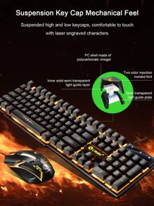 Cool Illuminated Gaming Keyboard & Mouse Set With Mechanical Feeling, Wired For Desktop & Laptop Computers - Black - View 1
