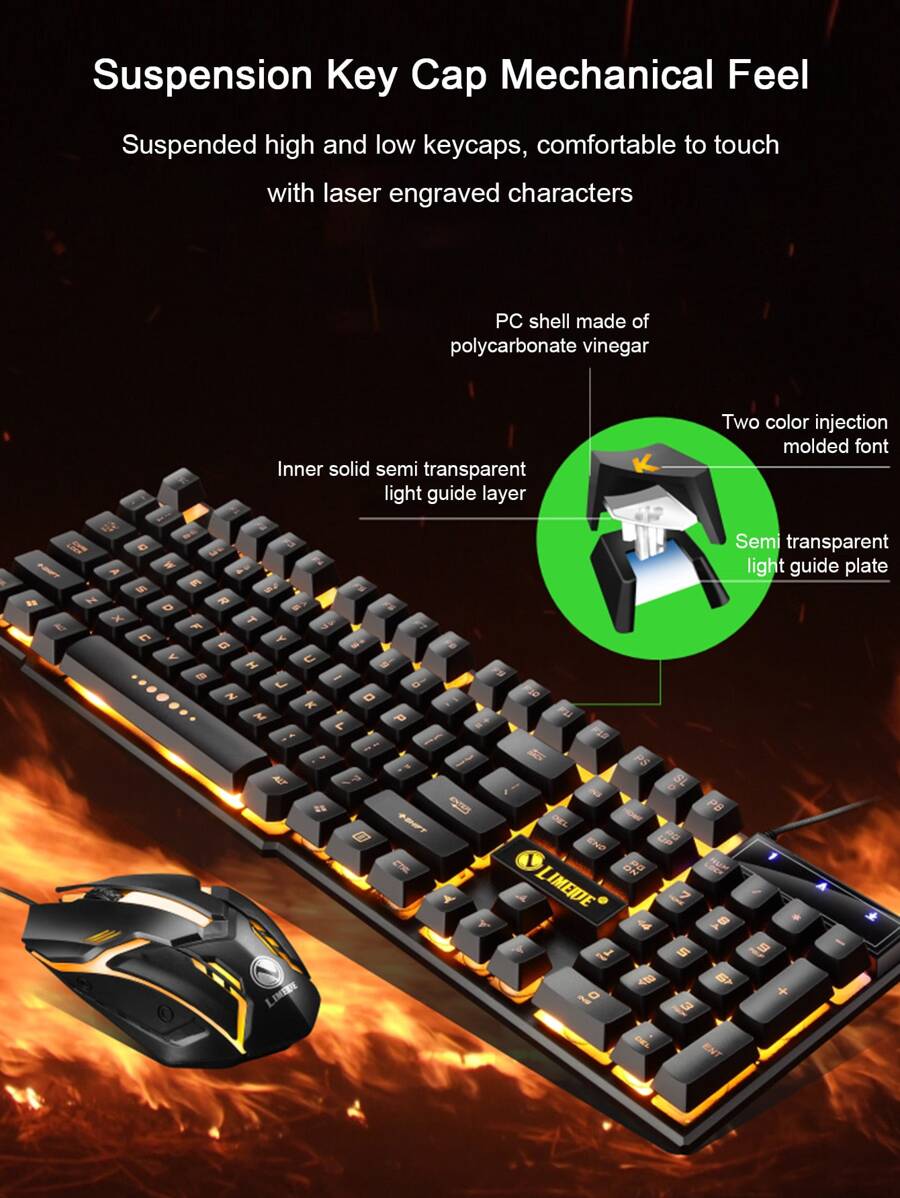 Cool Illuminated Gaming Keyboard & Mouse Set With Mechanical Feeling, Wired For Desktop & Laptop Computers - Black - View 1