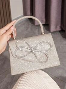 带蝴蝶结装饰的派对手拿包，女士手提包，适合鸡尾酒会、婚礼、正式活动，优雅而时尚 - 香檳色 - 查看 2