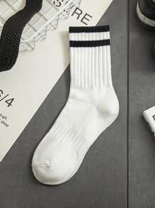 3pairs Men Striped Print Fashionable Crew Socks For Daily Life