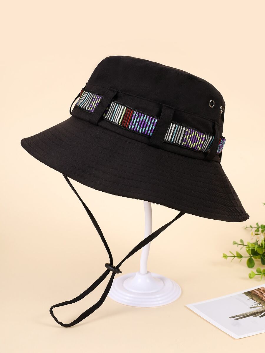 Herren Einfarbiger Fischerhut, verstellbar und atmungsaktiver Sonnenhut für Outdoor-Wandern und den täglichen Gebrauch - Schwarz - Übersicht 1