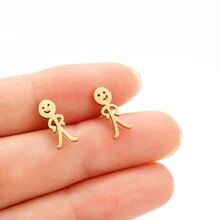 1 Pair Funny Middle Finger Stud Earrings Stainless Steel Simple Finger Earrings For Women 2023 New Jewelry Gift - Gold - View 2