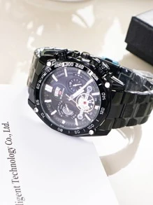 Va Va Voom 全黑不锈钢男士手表，奢华陀飞轮装饰，石英机芯，休闲，夜灯，户外运动，防水，适合男士商务和宴会，作为父亲节礼物，作为返校学生的礼物