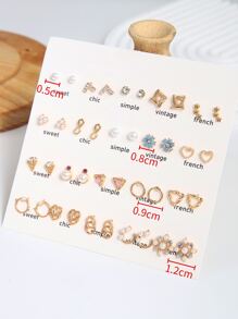 40pcs/Set Fashionable Faux Pearl & Rhinestone Decor Heart & Flower Dangle Earrings Suitable For Women's Daily Wear - Multicolor - View 4