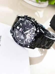 Va Va Voom 全黑不锈钢男士手表，奢华陀飞轮装饰，石英机芯，休闲，夜灯，户外运动，防水，适合男士商务和宴会，作为父亲节礼物，作为返校学生的礼物