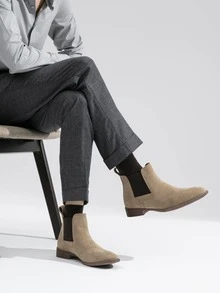 SHOESMALL Men Suede Chelsea Boots Lightweight Casual Chukka Ankle Dress Boots For Men Valentine's Day Date Shoes - AMY8150-蘑菇 - 查看 10