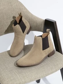 SHOESMALL Men Suede Chelsea Boots Lightweight Casual Chukka Ankle Dress Boots For Men Valentine's Day Date Shoes - AMY8150-蘑菇 - 查看 9