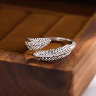 1入組時尚羽毛圖案&樹葉形狀圓環帶水鑽鑲嵌,每天穿戴適合女士