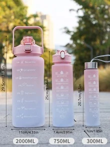 3入組三合一2000毫升、750毫升和300毫升漸變水瓶套裝，適用於各種場合，運動、戶外和家居必備，返校用品 - 粉色 - 查看 2