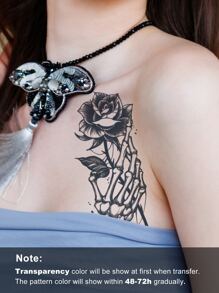 1 件 Love Song 草本纹身贴纸，防水持久（15 天），骷髅和玫瑰设计，适用于深色浪漫花卉手臂、腿部和其他部位