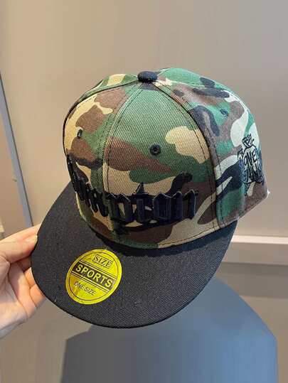 1pc Unisex Wide Brim Flat Top Camouflage Embroidered Casual Hip Hop Cap, Adjustable For Men/Women, Street Style For Spring, Summer, Autumn, Sun-Shading & UV Protection Outdoor Sports Hat