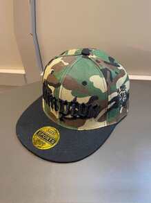 1pc Unisex Wide Brim Flat Top Camouflage Embroidered Casual Hip Hop Cap, Adjustable For Men/Women, Street Style For Spring, Summer, Autumn, Sun-Shading & UV Protection Outdoor Sports Hat