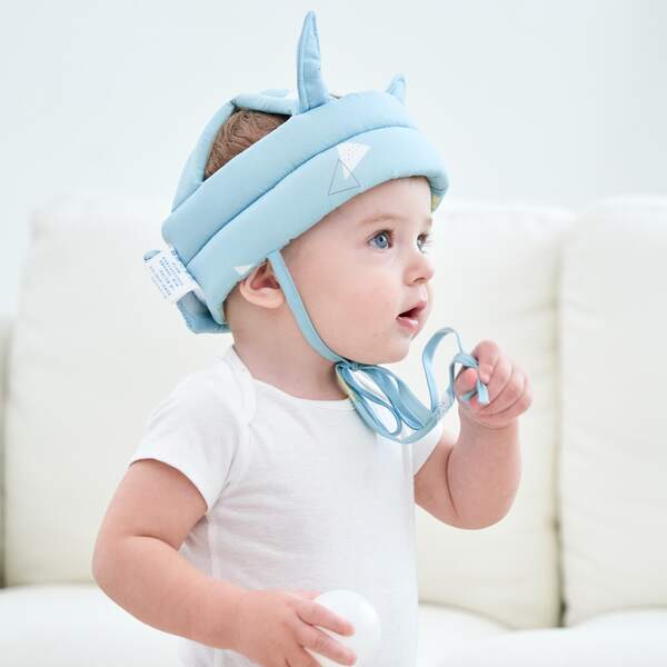 Baby Anti-Fall Head Guard Cap-Triangle Design, Adjustable, 6-24 Months, Thickened Pad, Breathable, Crash Proof Cushion, Walking Assistant, Blue Color