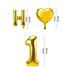 Banner de globos de letras de fiesta de aniversario feliz con 19 piezas, globo de número 1 y 2 globos en forma de corazón dorados para decoraciones de fiesta de aniversario de 1er cumpleaños y 1er aniversario de bodas - Dorado - Ver 6