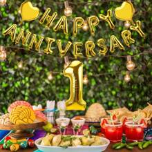 Banner de globos de letras de fiesta de aniversario feliz con 19 piezas, globo de número 1 y 2 globos en forma de corazón dorados para decoraciones de fiesta de aniversario de 1er cumpleaños y 1er aniversario de bodas - Dorado - Ver 5
