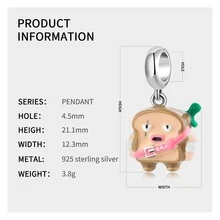 MAGIC CHARMS 1入組S925純銀卡通麵包吊墜吊墜適用於DIY手鍊/項鍊,精美首飾類禮品適合女士