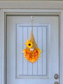 Maple Leaf Door Hanger With Burlap Cap And Light String - Linen Hat Maple Leaf Door Hanger with String Lights - View 4