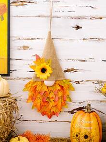 Maple Leaf Door Hanger With Burlap Cap And Light String - Linen Hat Maple Leaf Door Hanger with String Lights - View 5