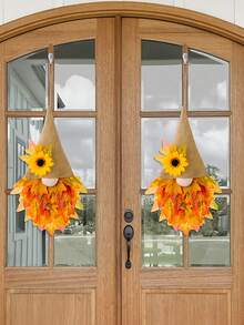Maple Leaf Door Hanger With Burlap Cap And Light String - Linen Hat Maple Leaf Door Hanger with String Lights - View 8