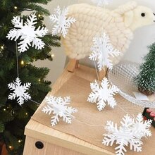 6 件套，冬季圣诞节悬挂雪花装饰品，雪花花环和 12 片 3D 闪光大白色雪花，适用于圣诞节冬季仙境假日新年派对家居装饰 - 白色 - 查看 7