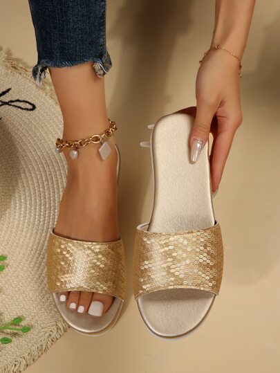 Women's Geometric Pattern Open Toe Flat Slippers