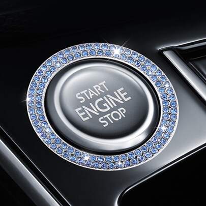 Car Engine Start Stop Button Protective Cover And Rhinestone Ring Sticker For Button And Ignition Key Decoration