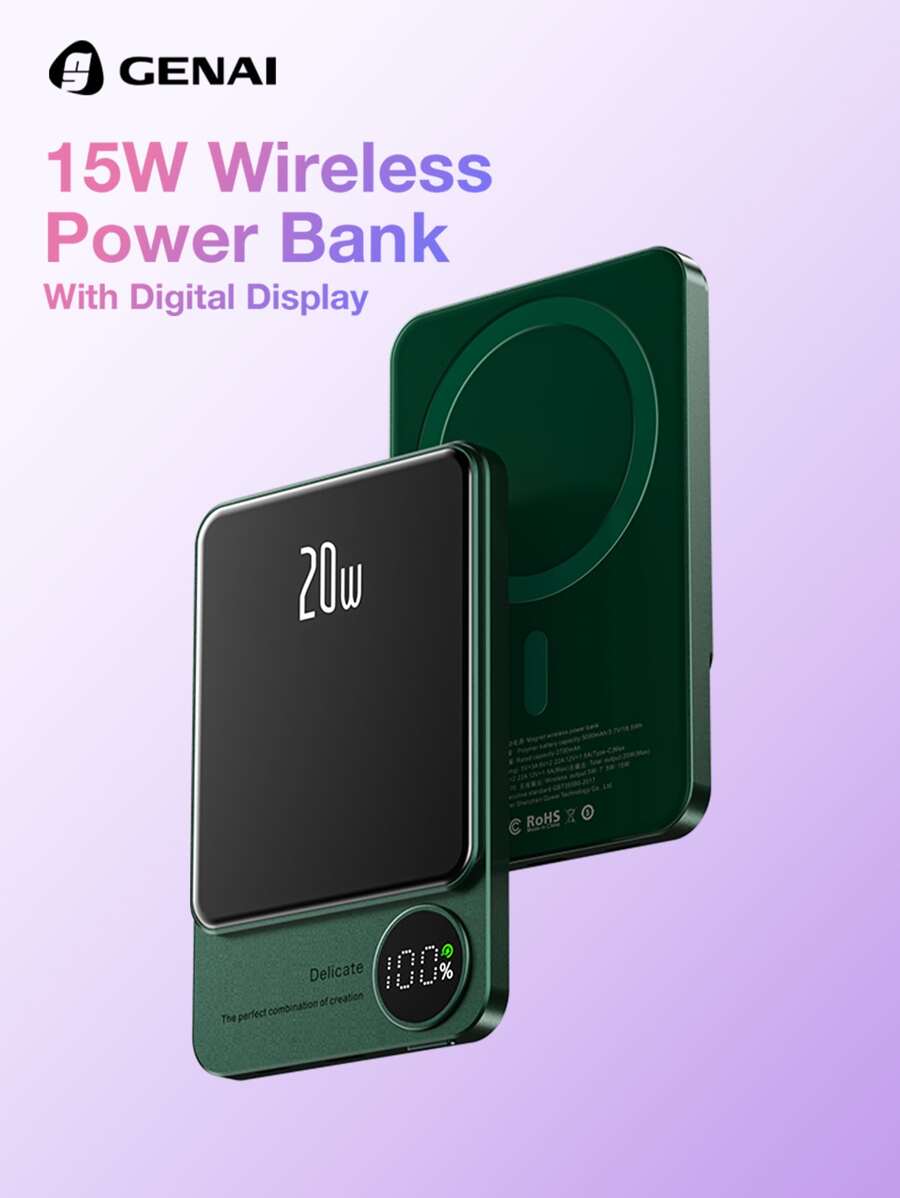 20W Magnetic Wireless Power Bank Wireless Charging External Battery 10000mAh - Dark Green - View 1