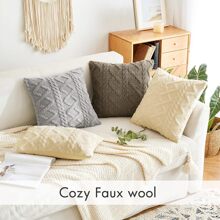 1pc Brown Decorative Faux Sheepskin Pillow Cover (Pillow Insert Not Included), Soft Short Plush Wool Square Pattern Cushion Cover, Modern Decor For Sofa, Home, Bedroom, Dorm