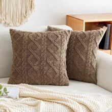 1pc Brown Decorative Faux Sheepskin Pillow Cover (Pillow Insert Not Included), Soft Short Plush Wool Square Pattern Cushion Cover, Modern Decor For Sofa, Home, Bedroom, Dorm