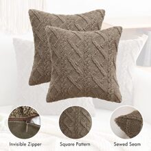 1pc Brown Decorative Faux Sheepskin Pillow Cover (Pillow Insert Not Included), Soft Short Plush Wool Square Pattern Cushion Cover, Modern Decor For Sofa, Home, Bedroom, Dorm