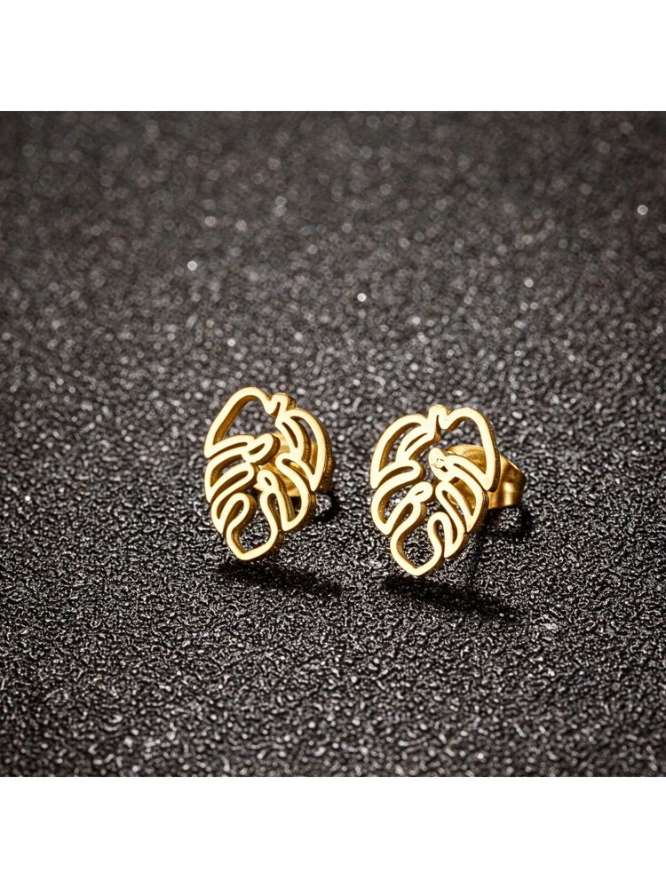 1 Pair New Fashion Small Monstera Leaves Ear Stud Stainless Steel  Monstera Accessories Jewelry Gift