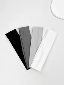 4入組女士時尚簡約的緞面柔軟頭帶，多種顏色可選，適合日常休閒穿著 - 彩色 - 查看 3