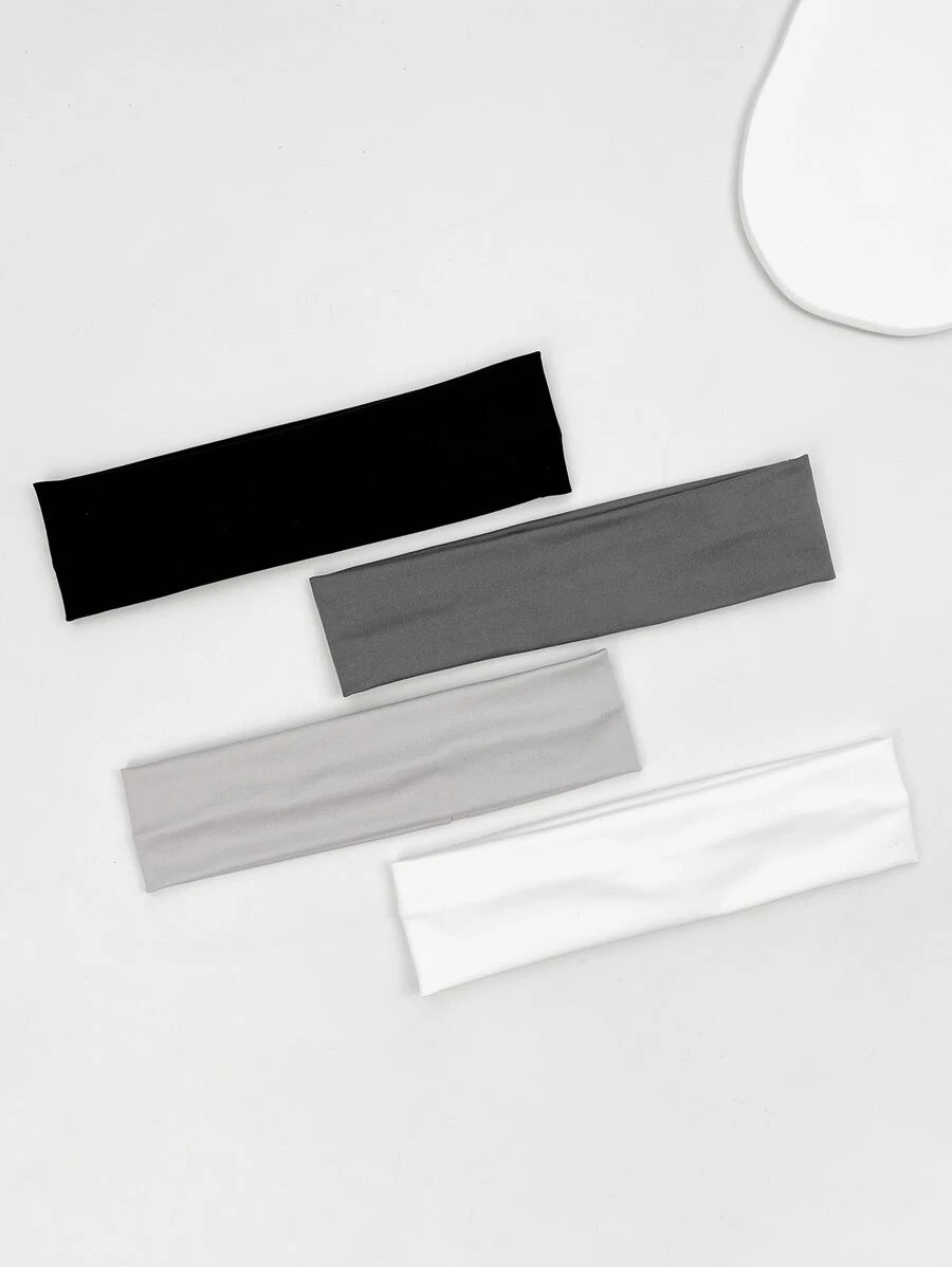 4入組女士時尚簡約的緞面柔軟頭帶，多種顏色可選，適合日常休閒穿著 - 彩色 - 查看 1