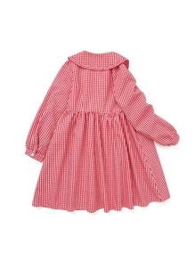 Balabala 少女春秋甜美格紋櫻桃印花彼得潘領襯衫裙，聖誕禮物 - 紅白色 - 查看 6