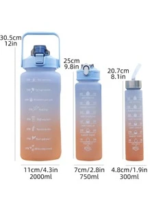 3pcs Letter Graphic Ombre Water Bottle - Blue - View 2