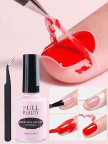 FULL BEAUTY 15ml Peel Off Latex Liquid Tape Protect Nail Polish Varnish Anti-Spill Latex Fast Dry Skin Care Tool With Tweezer - Multicolor - View 1